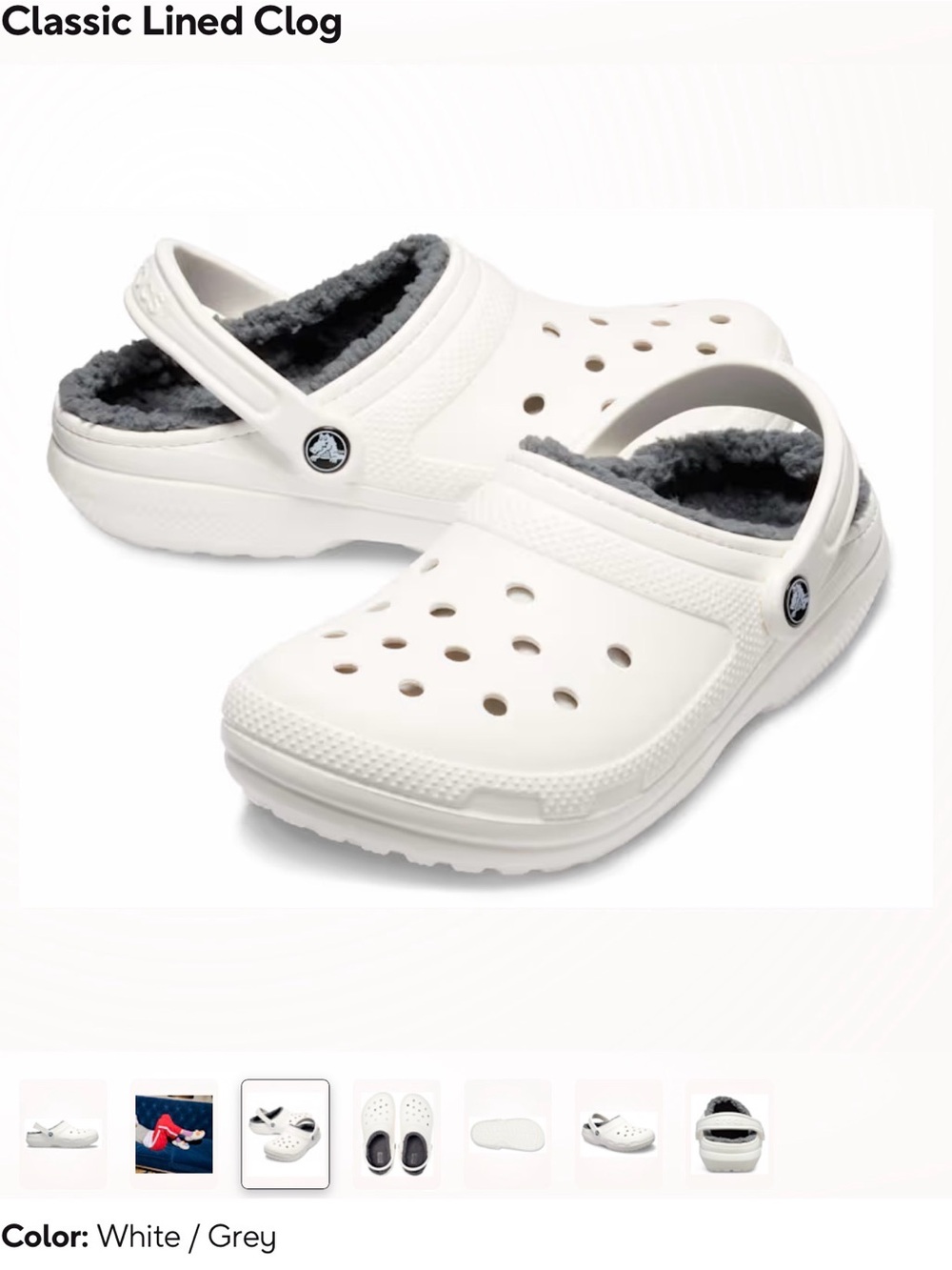 CROCS White Classic Clog with Gray Lining